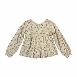 Girls' Cream Floral Peplum Long-Sleeve Top